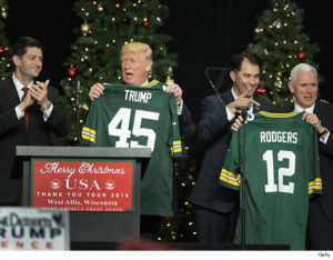 Donald Trump nd Mike Pence receive Packers jerseys in 