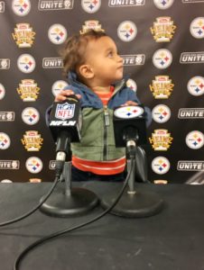 Aditi's son Nico at Steelers practice